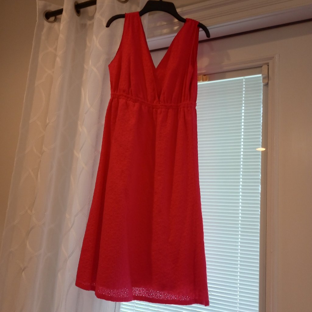 Hot Pink Eyelet V Neck Sleeveless Dress